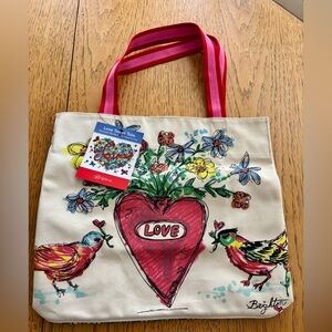 Brighton Cream Tote with Red Heart and Birds NWT